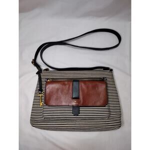 FOSSIL Kinley Large Crossbody Handbag Top Zipper Large Black Striped